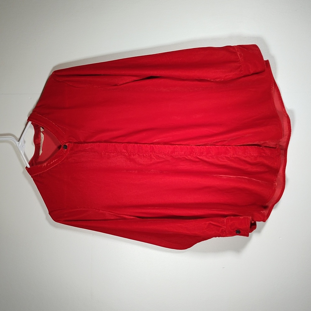 Soft Surroundings red velvet button up shirt small petite